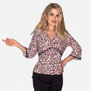 Bisou Bisou Pink and Black Floral Blouse